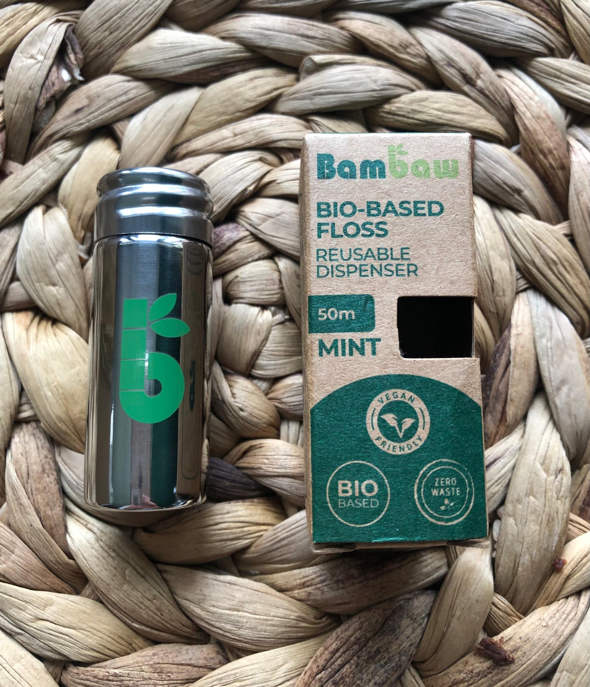 Bambaw Floss & dispenser Bambaw Vegan Bio-based Floss in reusable metal dispenser