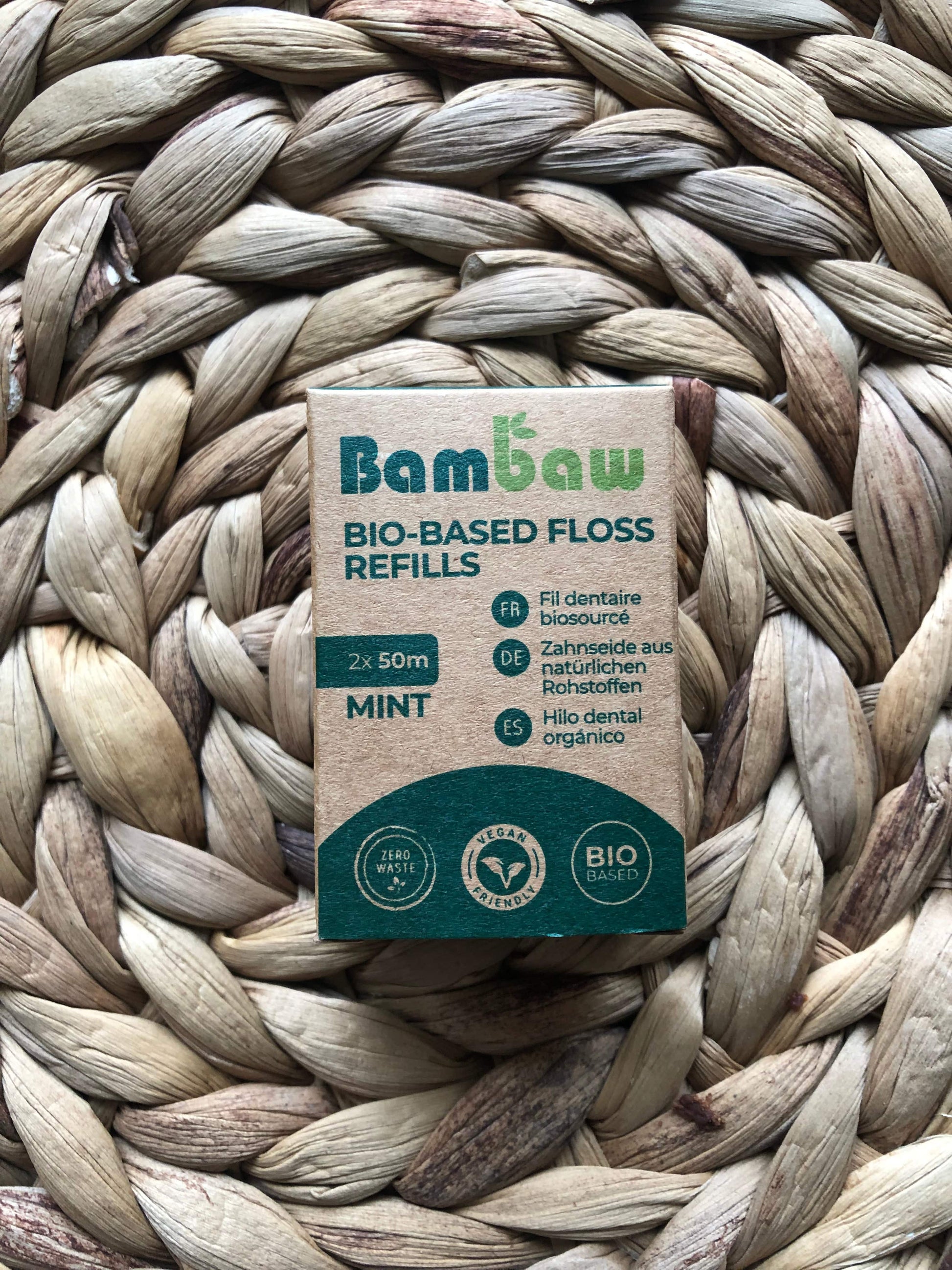 Bambaw Refill 2 pack (no dispenser ) Bambaw Vegan Bio-based Floss in reusable metal dispenser
