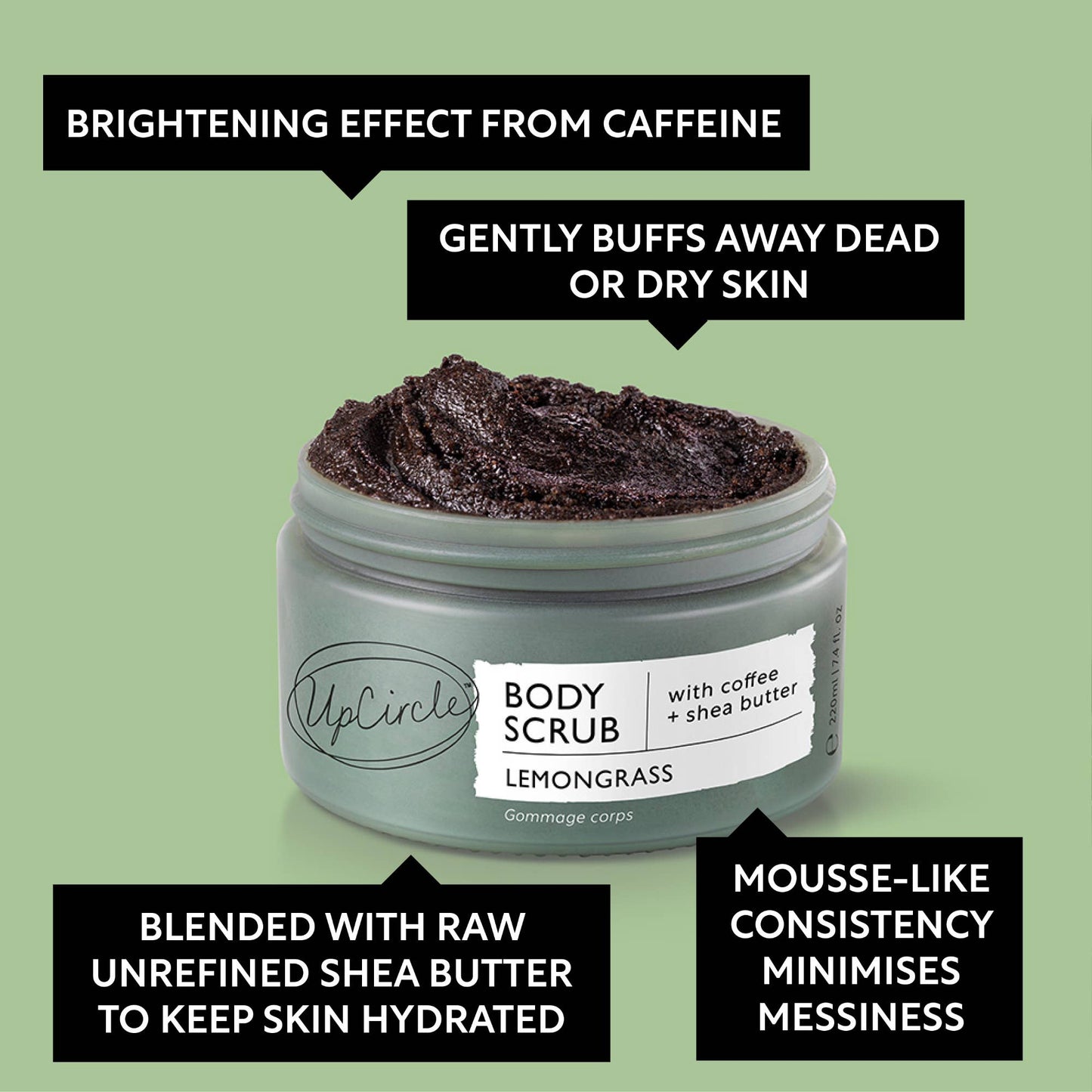 UpCircle Beauty Europe Vegan Eco Summer Lemongrass Body Scrub with Coffee + Shea Butter
