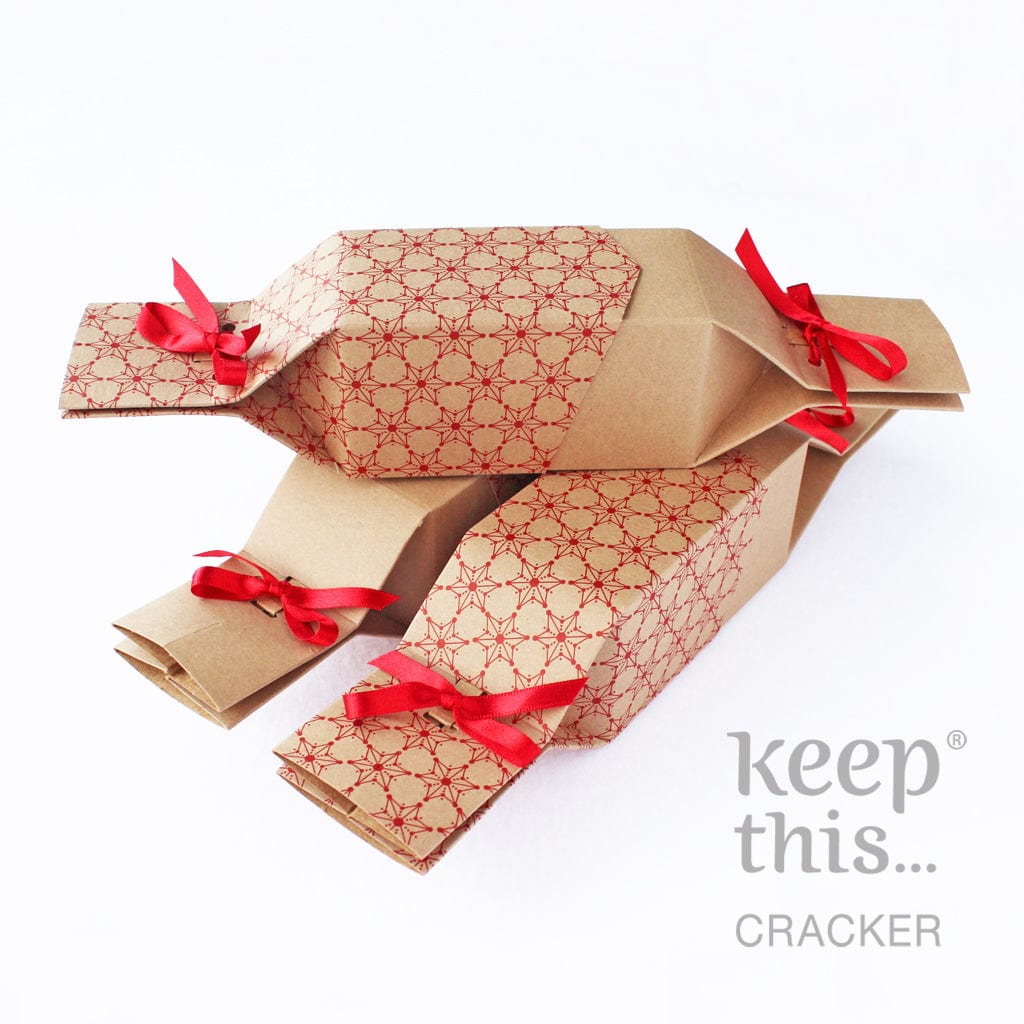Ecoanniepooh Kraft with red motif Reusable Christmas Crackers (Plastic Free)