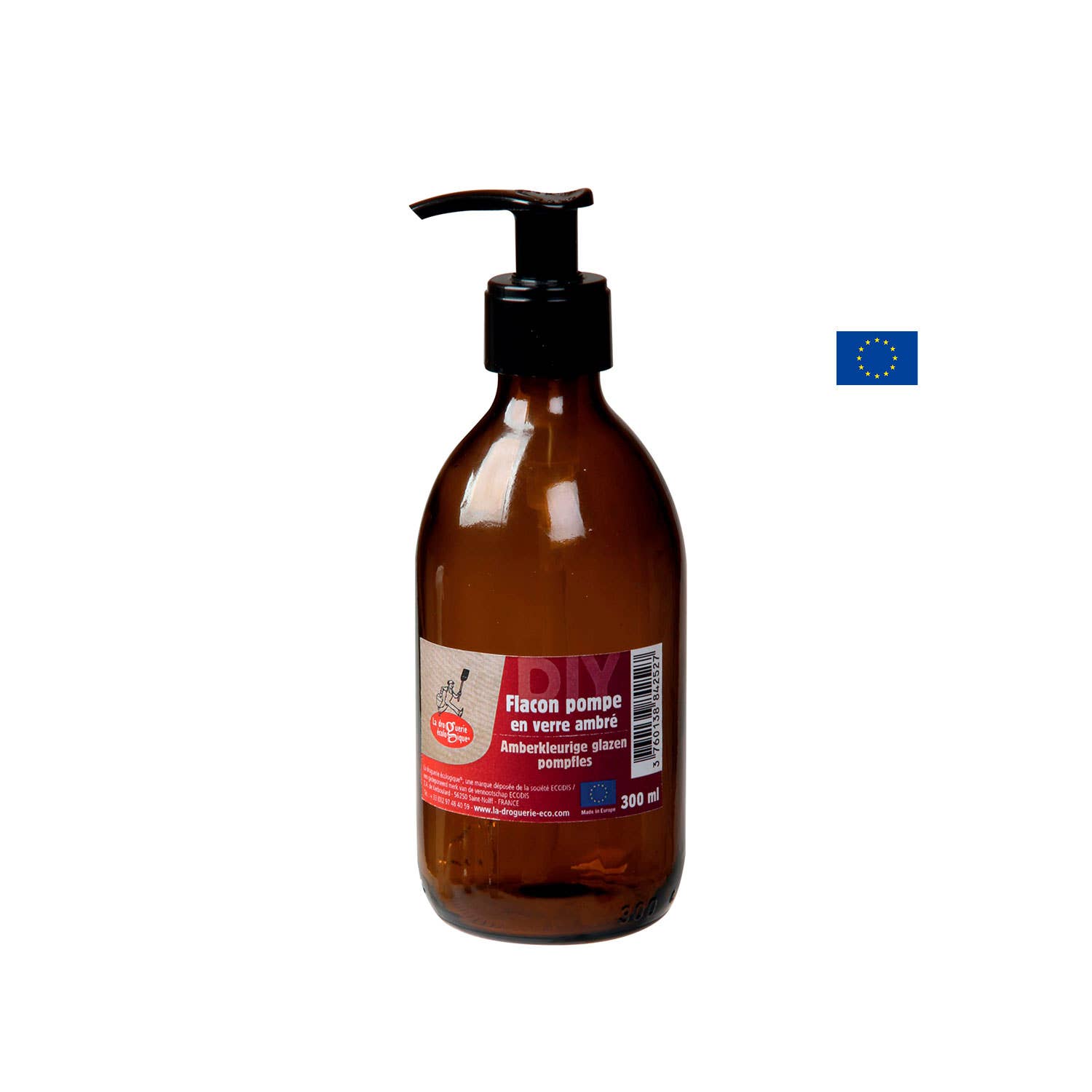 Ecodis - Grand Beau Amber Glass Pump Bottle 300ml - La Droguerie