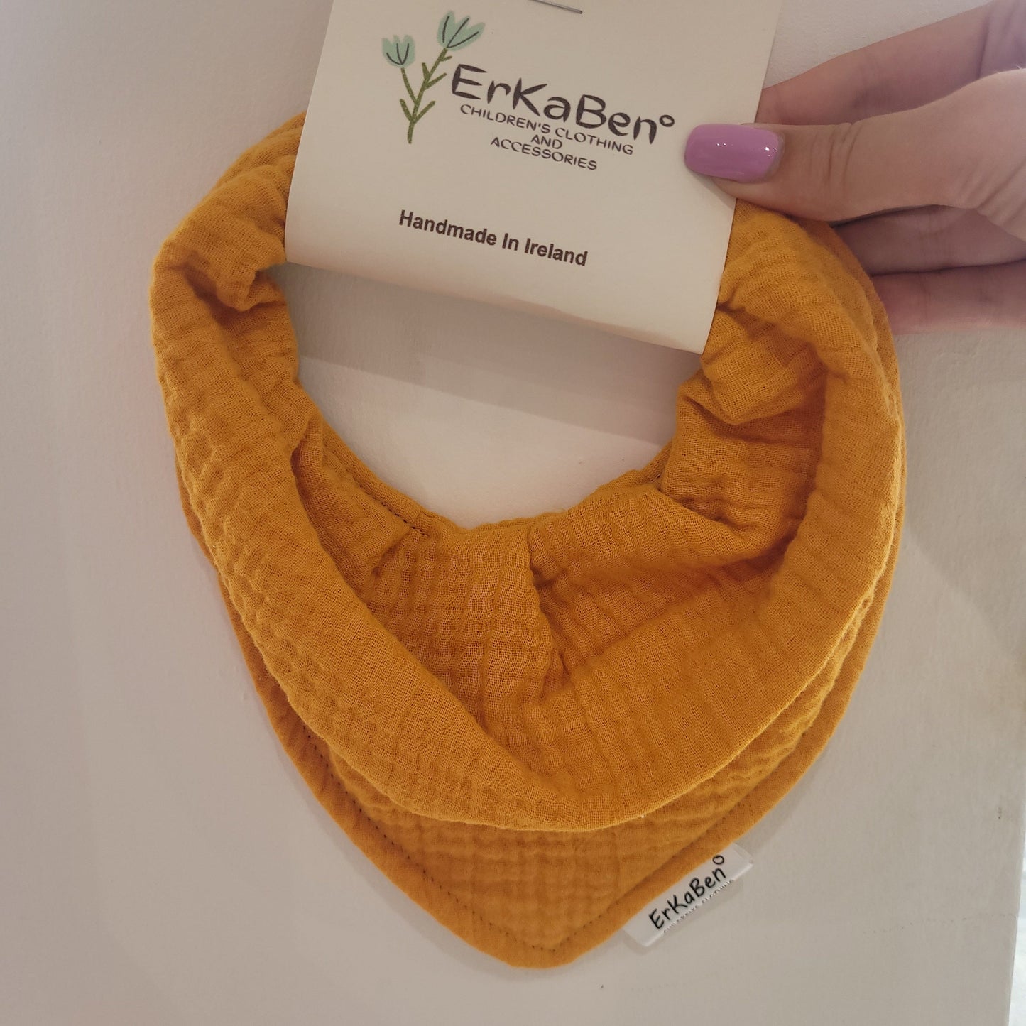 Erkaben cloth nappy, cloth nappies Ireland Mustard Erkaben Cotton Bandana Bib (made in Ireland)