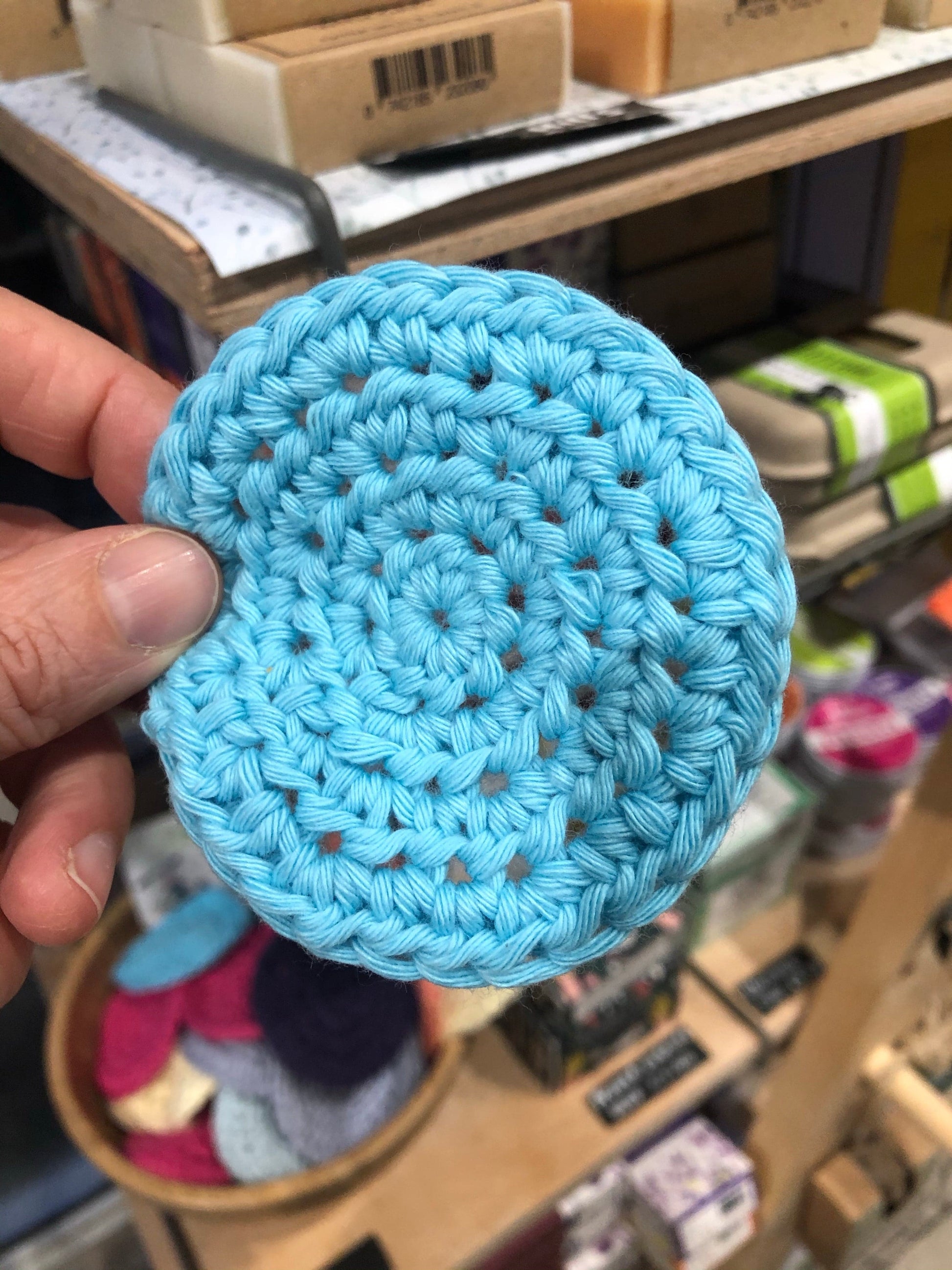 Real knits Aqua blue Handmade Cotton Face Cleansing Pad (Scrubbies)