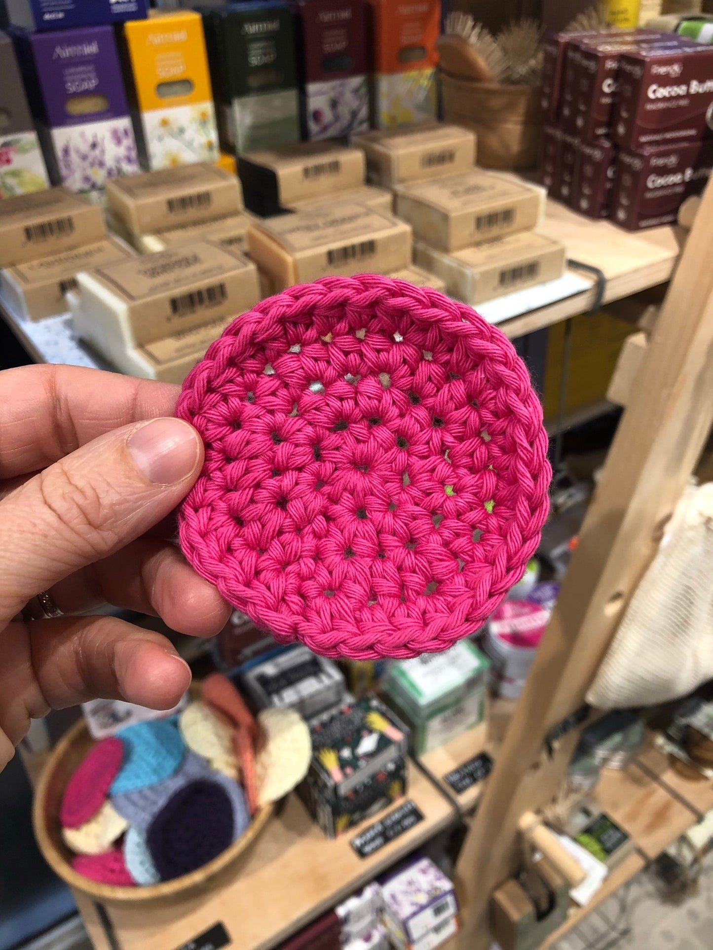 Real knits Pink pink Handmade Cotton Face Cleansing Pad (Scrubbies)