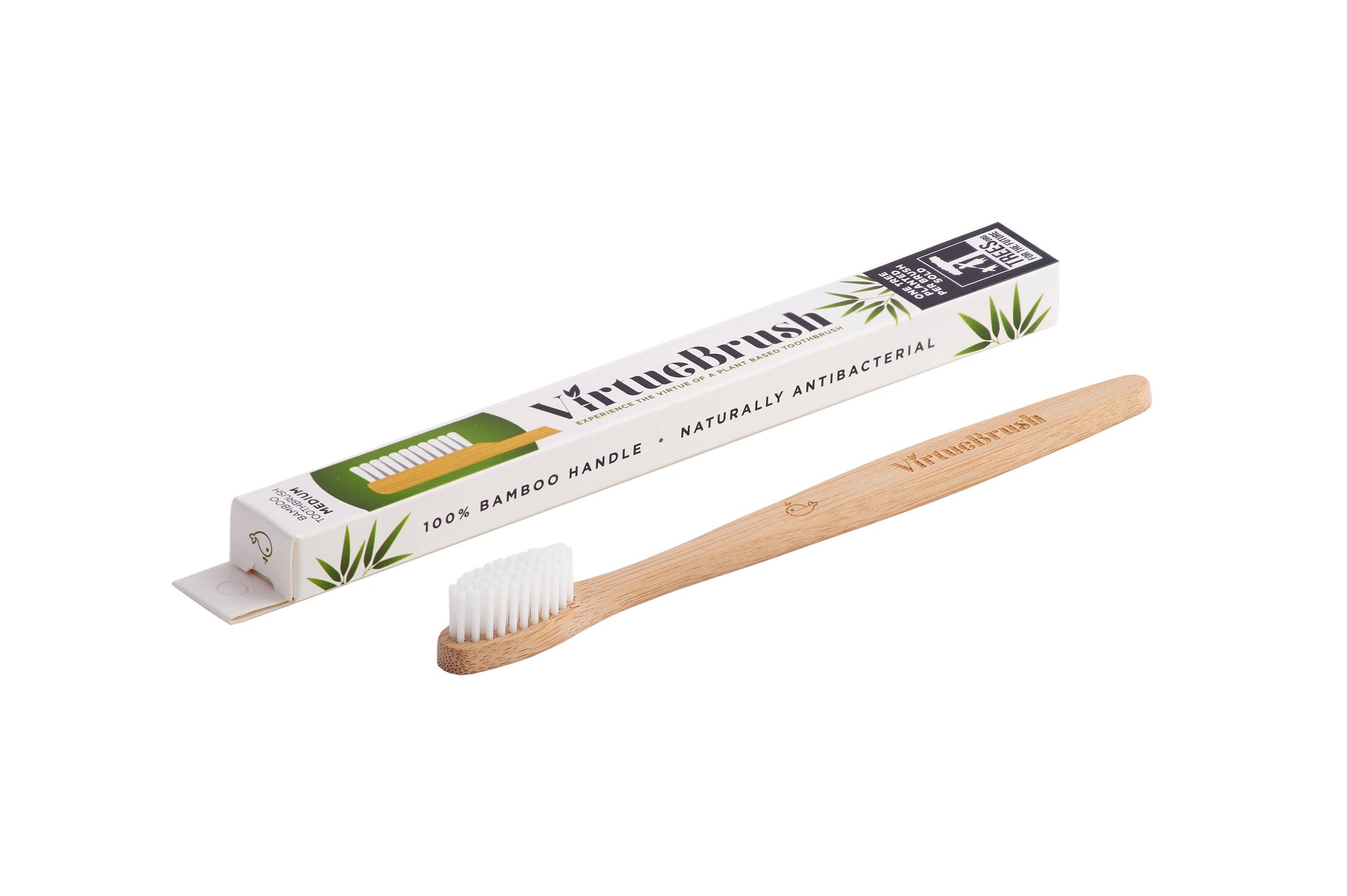 VirtueBrush Adult Flat White Bamboo Toothbrush