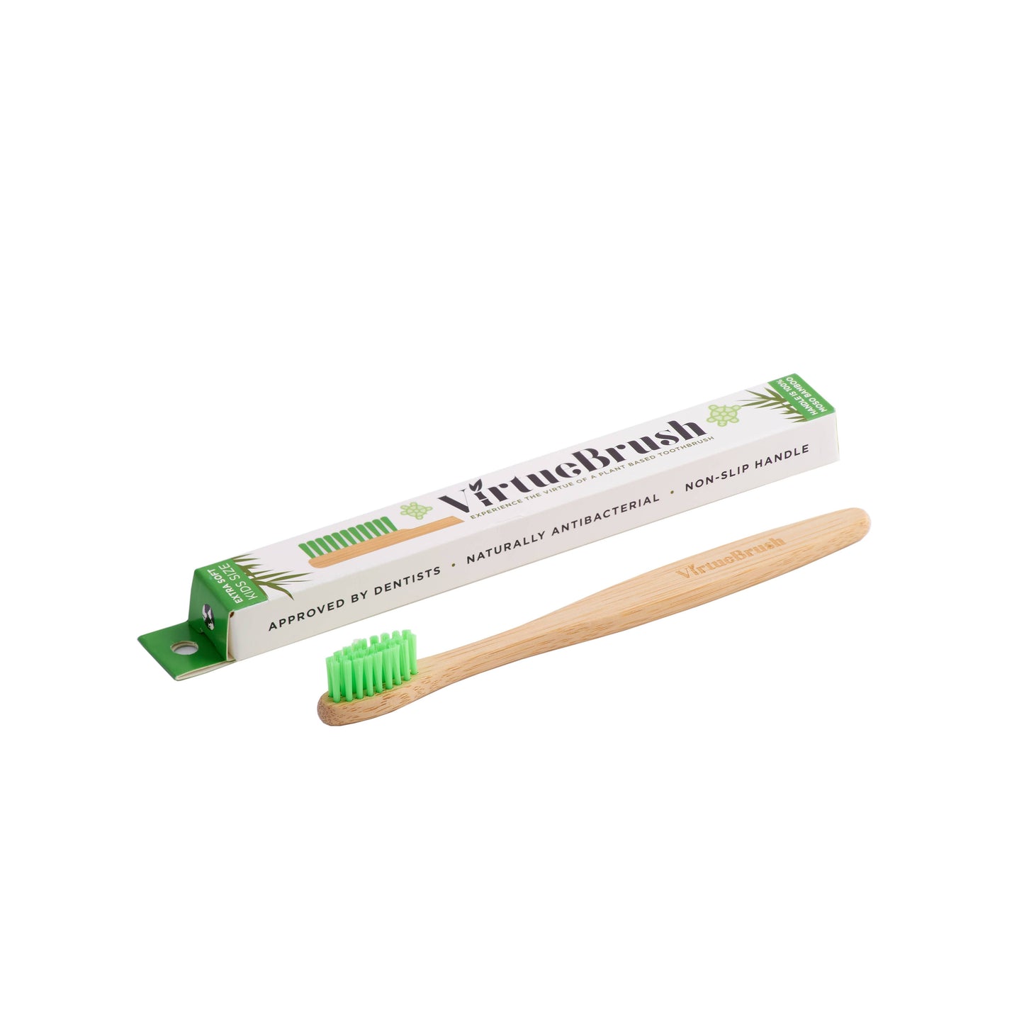 VirtueBrush Green Kids Size Soft Bamboo Toothbrush