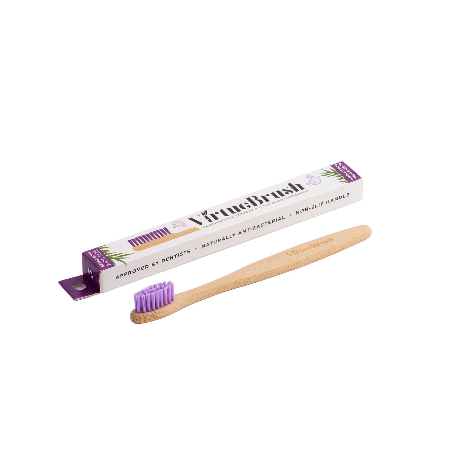 VirtueBrush Purple Kids Size Soft Bamboo Toothbrush